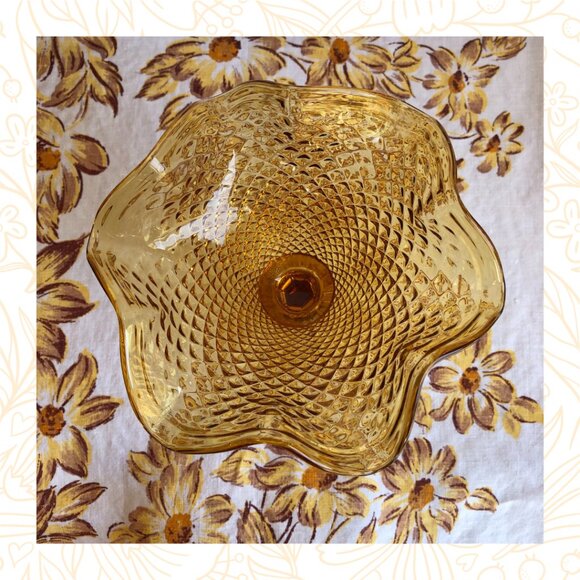 Vintage Italian Glass Amber Diamond Point Ruffled Compote Pedestal Bowl - Picture 3 of 4